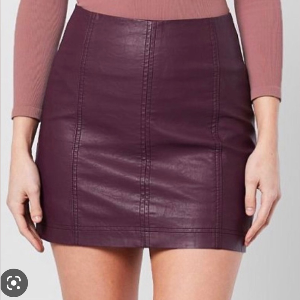 Free People Vegan Leather Mini Skirt in Maroon